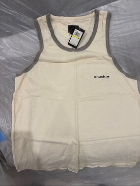 Converse Cream Tank Top with Gray Trim and Pocket Logo